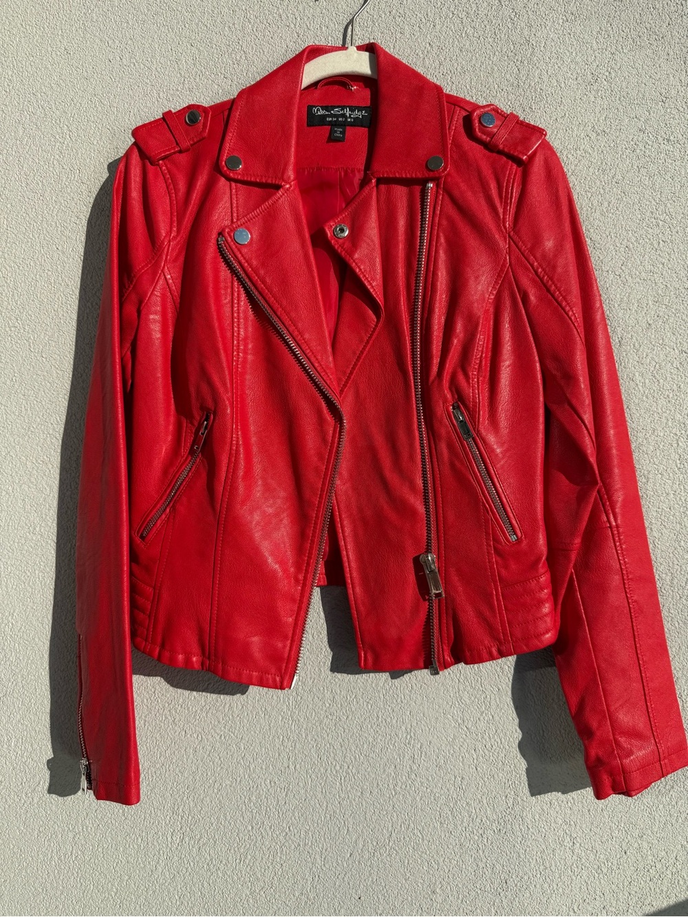 Dana Buchman Bright Red Faux Leather Moto Jacket